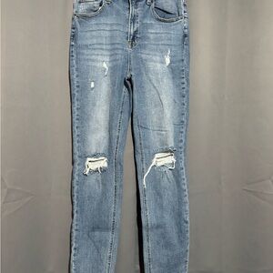 Blue Straight Leg Distressed Jeans